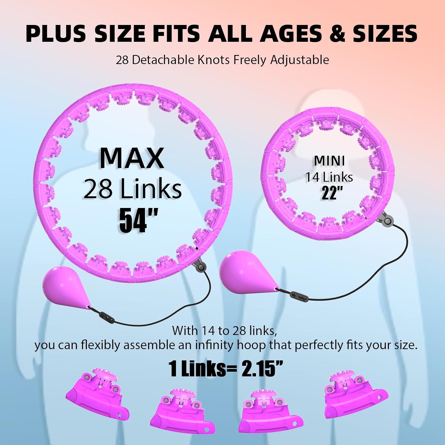 Weighted Hula Infinity Fitness Hoop for Adult Weight Loss, 2 in 1 Smart Fitness Workout Hula Circle Hoops with 28 Detachable Knots, Exercise Fit Hoop Suitable for Women and Beginners
