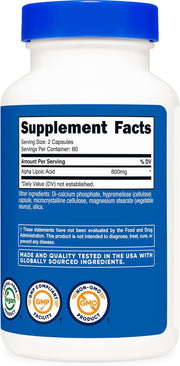 Nutricost Alpha Lipoic Acid 600mg Per Serving, 240 Capsules - Gluten Free, Vegetarian Capsules, Soy Free & Non-GMO