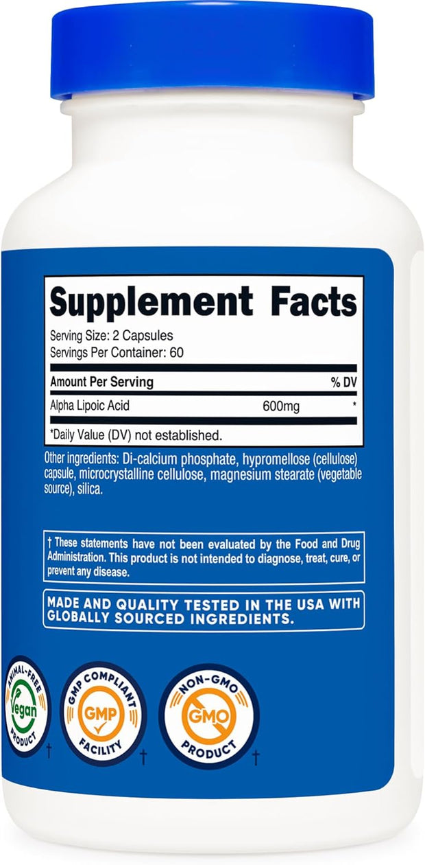 Nutricost Alpha Lipoic Acid 600mg Per Serving, 240 Capsules - Gluten Free, Vegetarian Capsules, Soy Free & Non-GMO