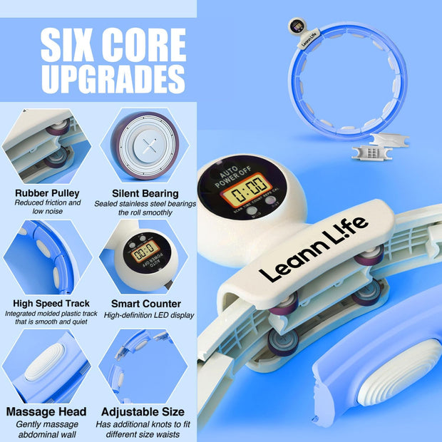 U5-16 Knots Waist 28”- 46”, Silent Smart Weighted Hula Hoop for Adults Weight Loss, Infinity Hoop Plus Size, Home Outdoors Fitness Exercise, Abdominal Toner