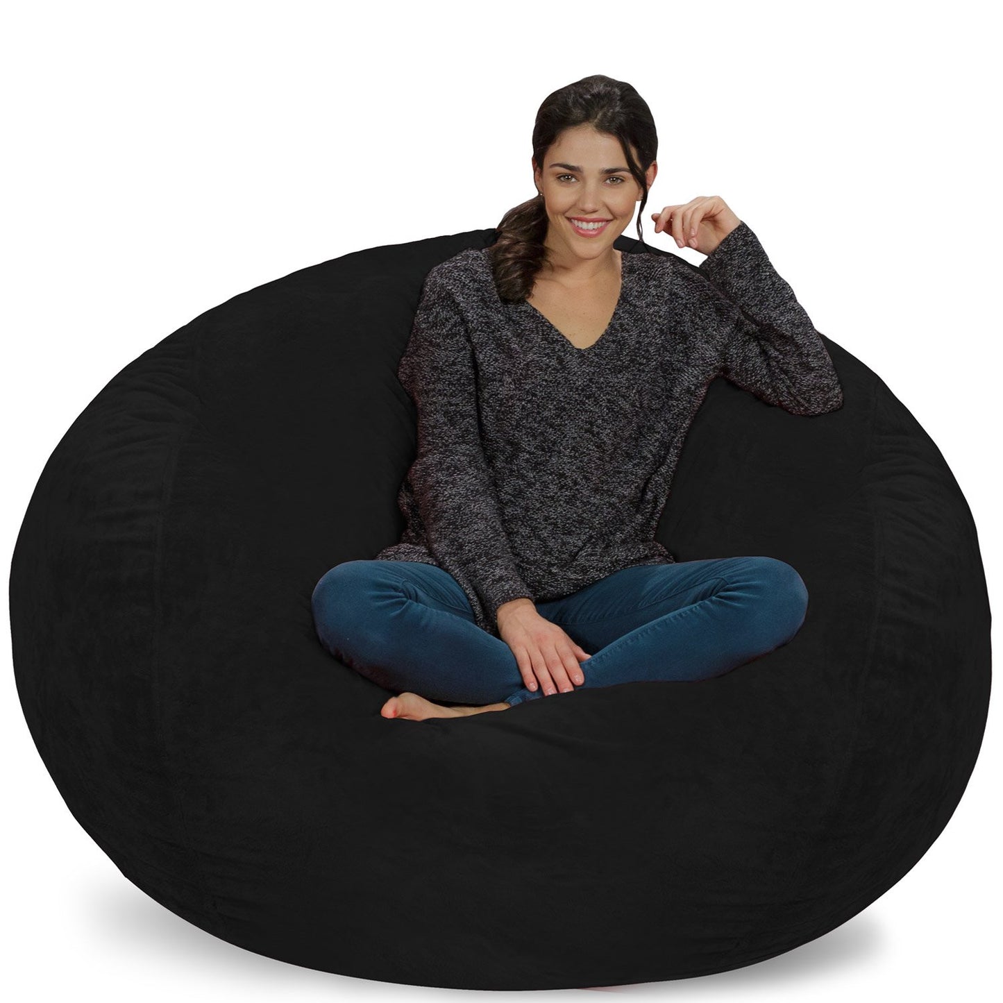 Chill Sack Bean Bag Chair - 5' Giant Memory Foam Lounge Chair with Soft Microfiber Cover – Cozy Furniture for Living Room, Dorm, & Kids' Rooms – Comfortable 5 Ft, Microsuede Lounge Sofa, Orange