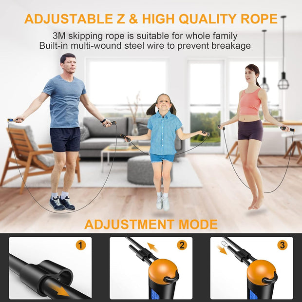 Smart Jump Rope, Multifun Speed Skipping Rope with Weight/Lap/Time/Calorie Counter Adjustable Digital Counting Jump Ropes for Home Gym, Cordless Jumping Rope for Men Women Kids