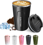 Travel coffee mugs leak-proof, reusable coffee cups with lids, stainless steel vacuum thermos coffee tumblers,thermal insulation cups for men and women keep hot & cold drinks(2nd-Black, 12OZ)