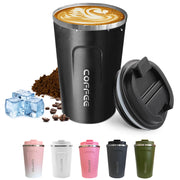Travel coffee mugs leak-proof, reusable coffee cups with lids, stainless steel vacuum thermos coffee tumblers,thermal insulation cups for men and women keep hot & cold drinks(2nd-Black, 12OZ)
