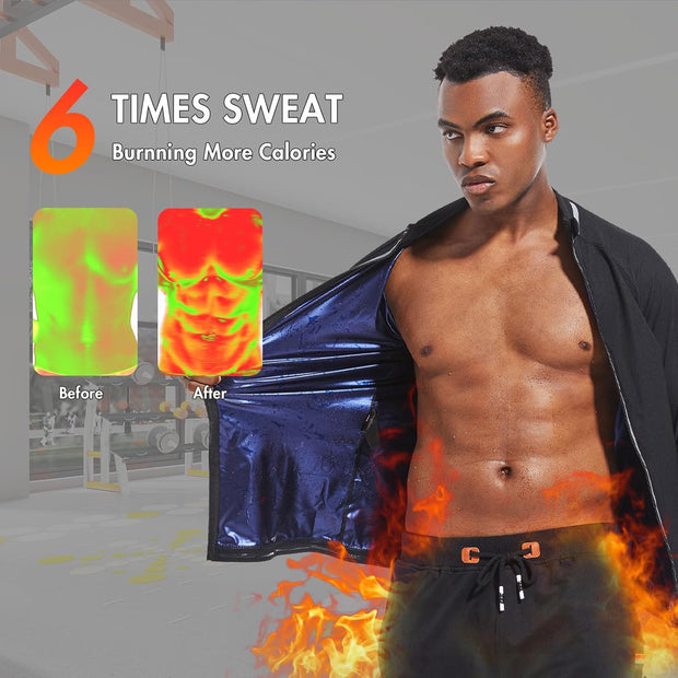 Sauna Suit for Men Sweat Jacket Sweating Shirts Long Sleeve Workout Suits Body Shaper for Gym Exercise Fitness