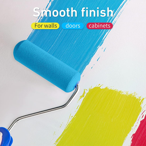 Mister Rui Foam Paint Roller, 8 Pack 4 Inch Paint Roller Kit, Complete 4" Mini Paint Roller Kit with Small Foam Paint Roller Covers, Frame, Tray and Liner for Professional Painting Results