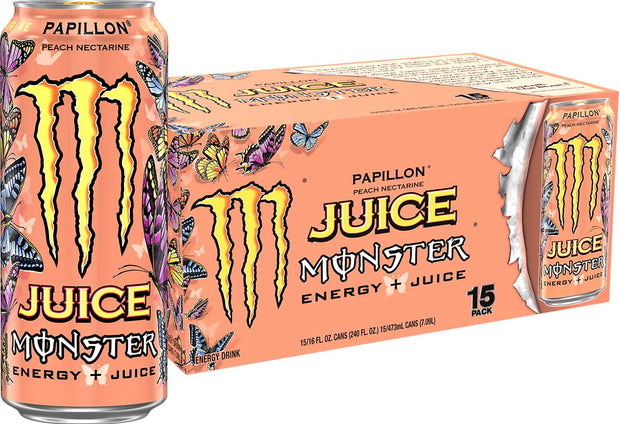 Monster Energy Juice Monster Variety Pack, Pipeline Punch, Mango Loco, Pacific Punch, Energy+Juice, Energy Drink, 16 Ounce (Pack of 15)