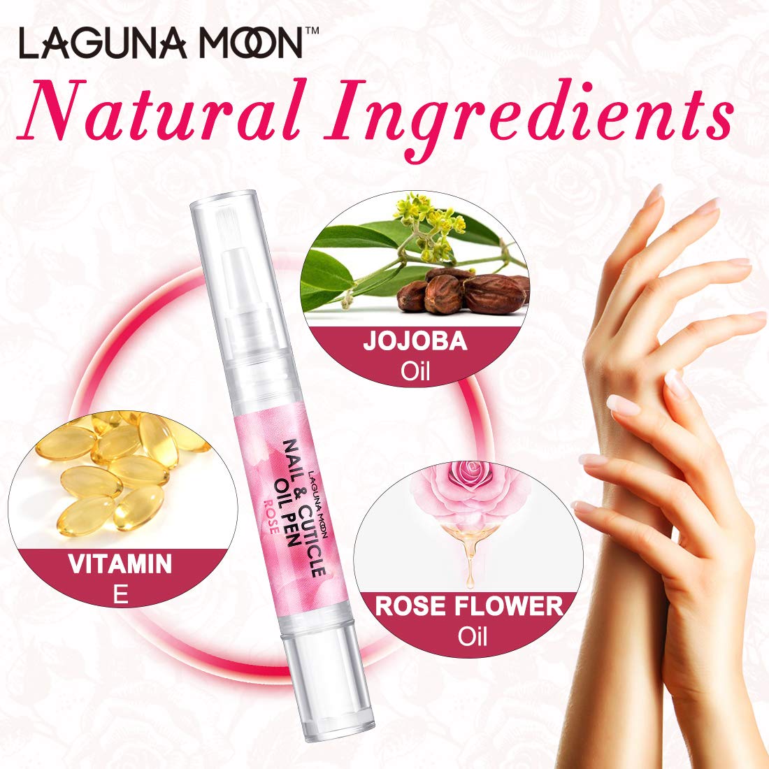 Lagunamoon Cuticle Oil Pen for Nail Nail Oil for Nail Care & Nail Growth - Nourish, Soothe & Moisturize Damaged Nails - Rose, 5 ml