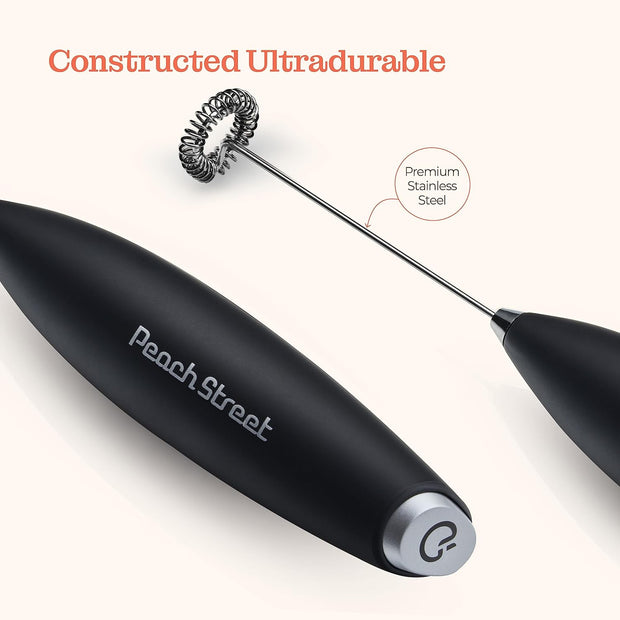 Powerful Handheld Milk Frother, Mini Milk Frother Wand, Battery Operated Stainless Steel Drink Mixer - Frother Stand for Milk Coffee, Lattes, Cappuccino, Frappe, Matcha, Hot Chocolate. Gift