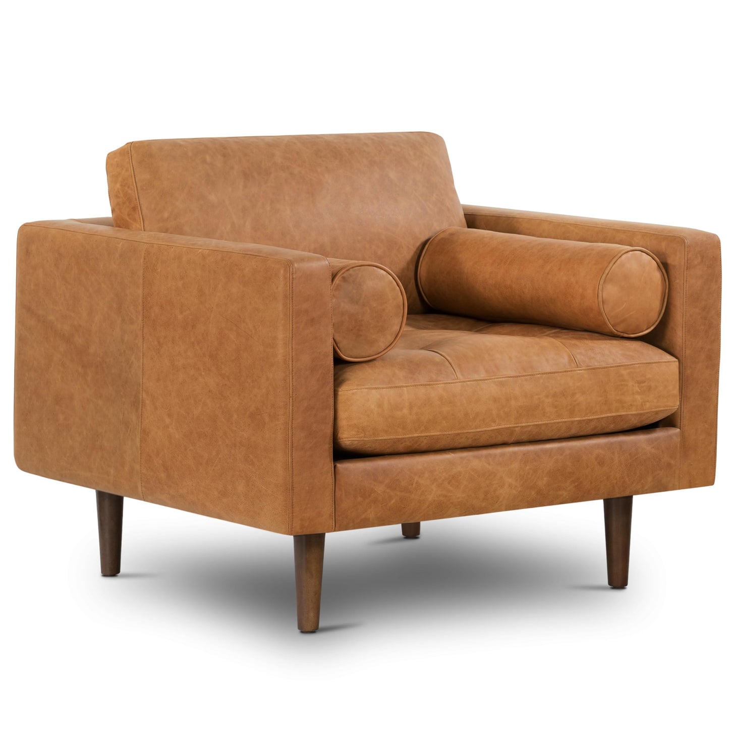 Poly & Bark Napa Leather Couch - 88.5-Inch Office Sofa with 2 Bolsters - Full-Grain Leather Sofa for Living Room with Feather-Down Topper - Living Room Couch - Vintage Italian Leather in Cognac Tan