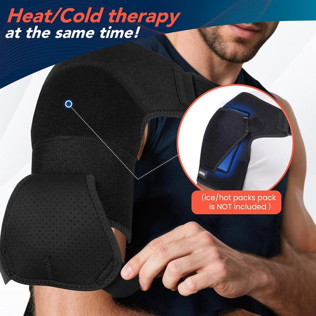 Shoulder Brace with Adjustable Compression Sleeve Rotator Cuff Support & Arm Sling, Hot/Cold Pack Compatible, Breathable Stabilizer for Pain Relief, Fits Left/Right Arm, Men & Women (Large)