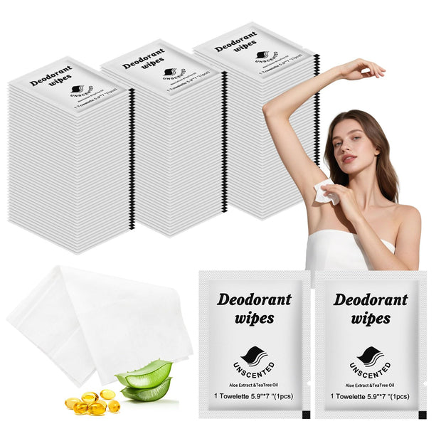 Travel Deodorant Wipes Individually Wrapped,Body Wipes to Clean Skin for Women Men（Lavender,pack of 100)