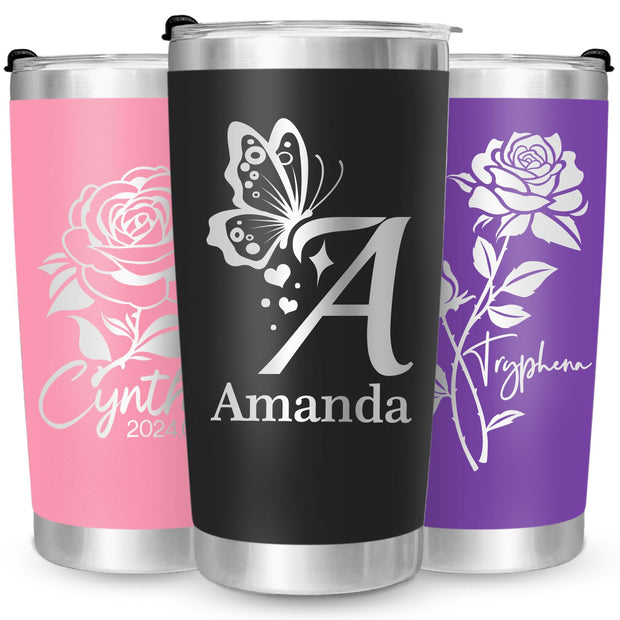 Personalized Coffee Tumbler with Pictures Text Logo Name, Custom Stainless Steel Tumbler with Lid and Straw, Coffee Travel Mug Cups, 20oz Personalized Birthday Gifts for Women Men Office