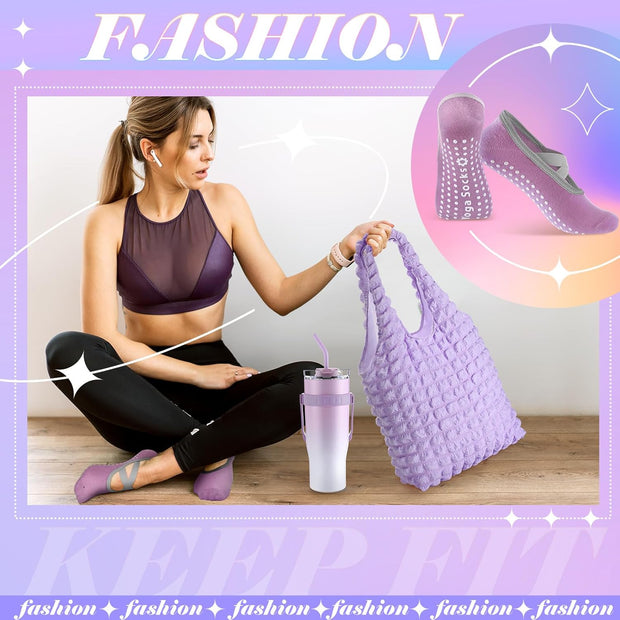 Poen 7 Pcs Pilates Essentials Kit for Women Home Workout Pilates Equipment Ring and Ball Set with 11.81 Inch Circle 9.84 Inch Yoga Ball Resistance Bands Cup Bag Socks for Beginners