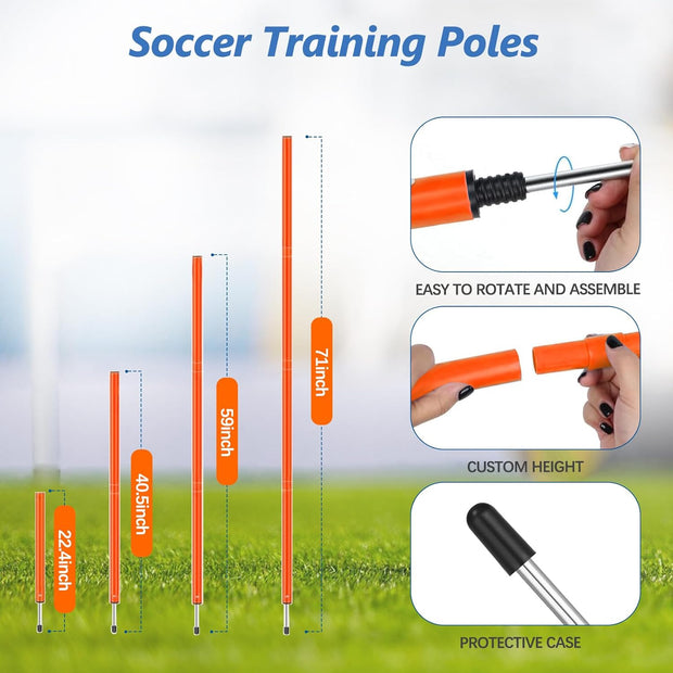 Soccer Agility Training Poles Equipment |Adjustable Soccer Equipment for Training Includes 6 Flexible Agility Poles
