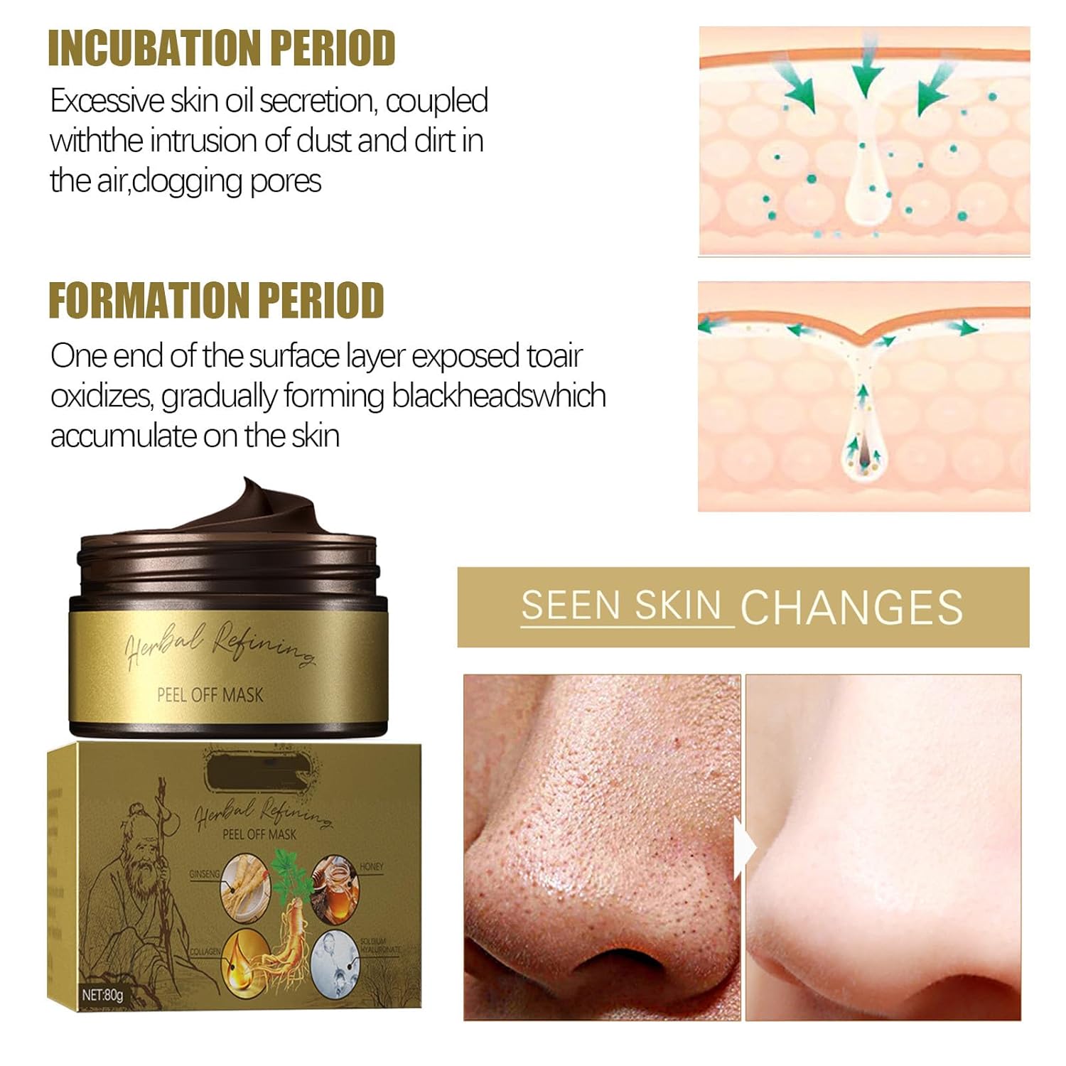Herbal Refining Peel-Off Facial Mask,Pull-off blackhead removal mask cream (1PCS)