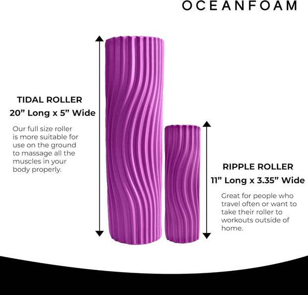 Oceanfoam Tidal Roller - Natural - Muscle Massage Foam Roller for Back Pain & Stretching - Firm and Ergonomic Wide Wave Textured - Yoga, Athletics, & Wellness - Full Size, 20" x 5"