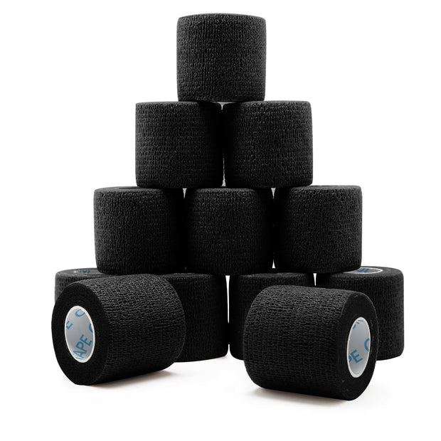 OK TAPE 12 Rolls Self Adhesive Bandage Wrap, Elastic Athletic Tape, Self Stick Bandage Tape, Vet Wrap, Medical Wrap for Wrist, Feet, 2" x 5 Yards - Black