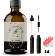Pure Castor Oil - Cold Pressed 100% Castor Oil for Hair Growth, Skin, Eyebrows, Eye Lashes, Nails & Cuticles - Hexane Free, Natural & Unrefined - Includes Dual Mascara, Dropper & Scalp Massager
