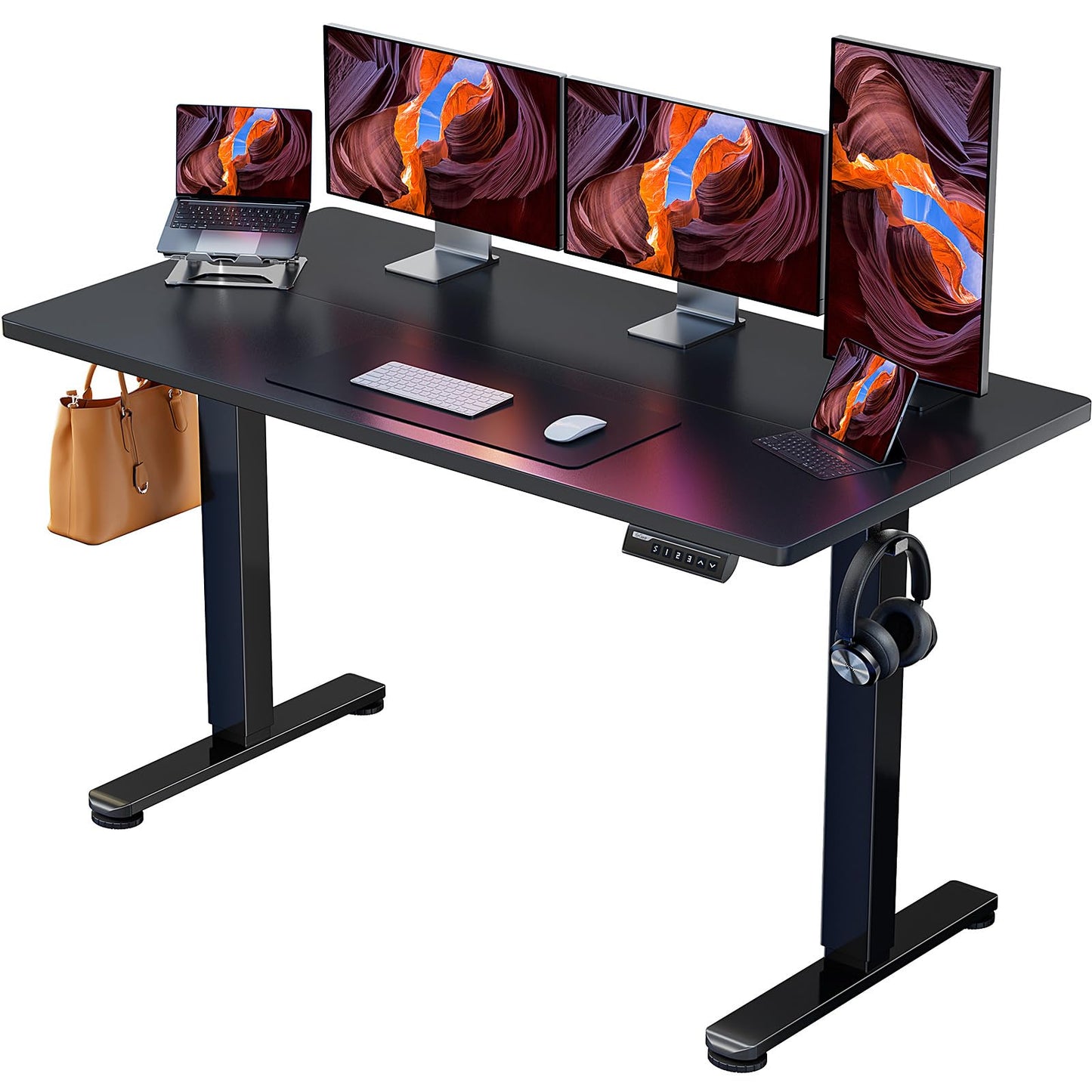 ErGear Height Adjustable Electric Standing Desk, 48 x 24 Inches Sit Stand up Desk, Memory Computer Home Office Desk with Two-Piece Desktop (Black)