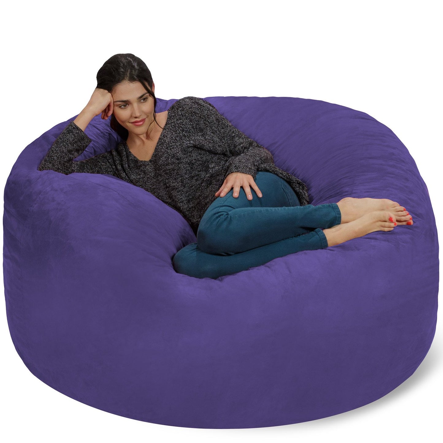 Chill Sack Bean Bag Chair - 5' Giant Memory Foam Lounge Chair with Soft Microfiber Cover – Cozy Furniture for Living Room, Dorm, & Kids' Rooms – Comfortable 5 Ft, Microsuede Lounge Sofa, Orange