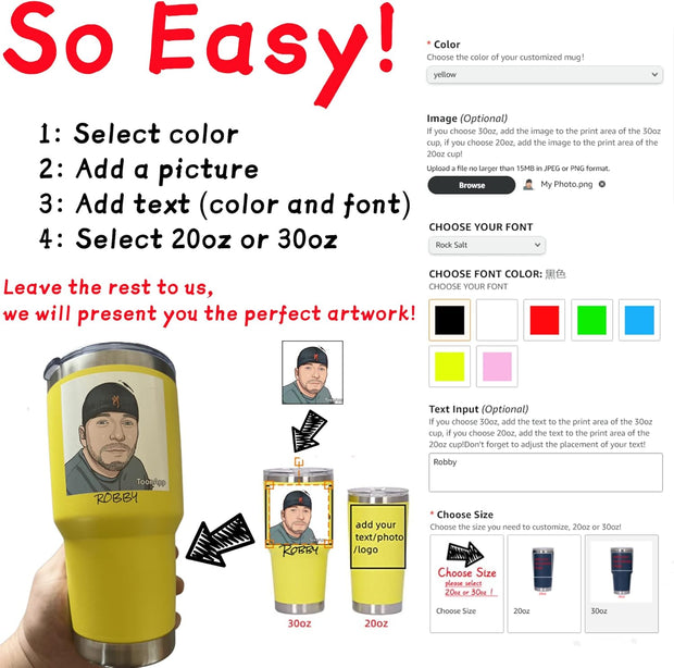 Personalized Photo 20oz 30oz Stainless Steel Tumbler,Custom Coffee Tumbler Cup With Lid And Strawstraw Vacuum Insulated With Text Photo Logo (PERSONALIZED)