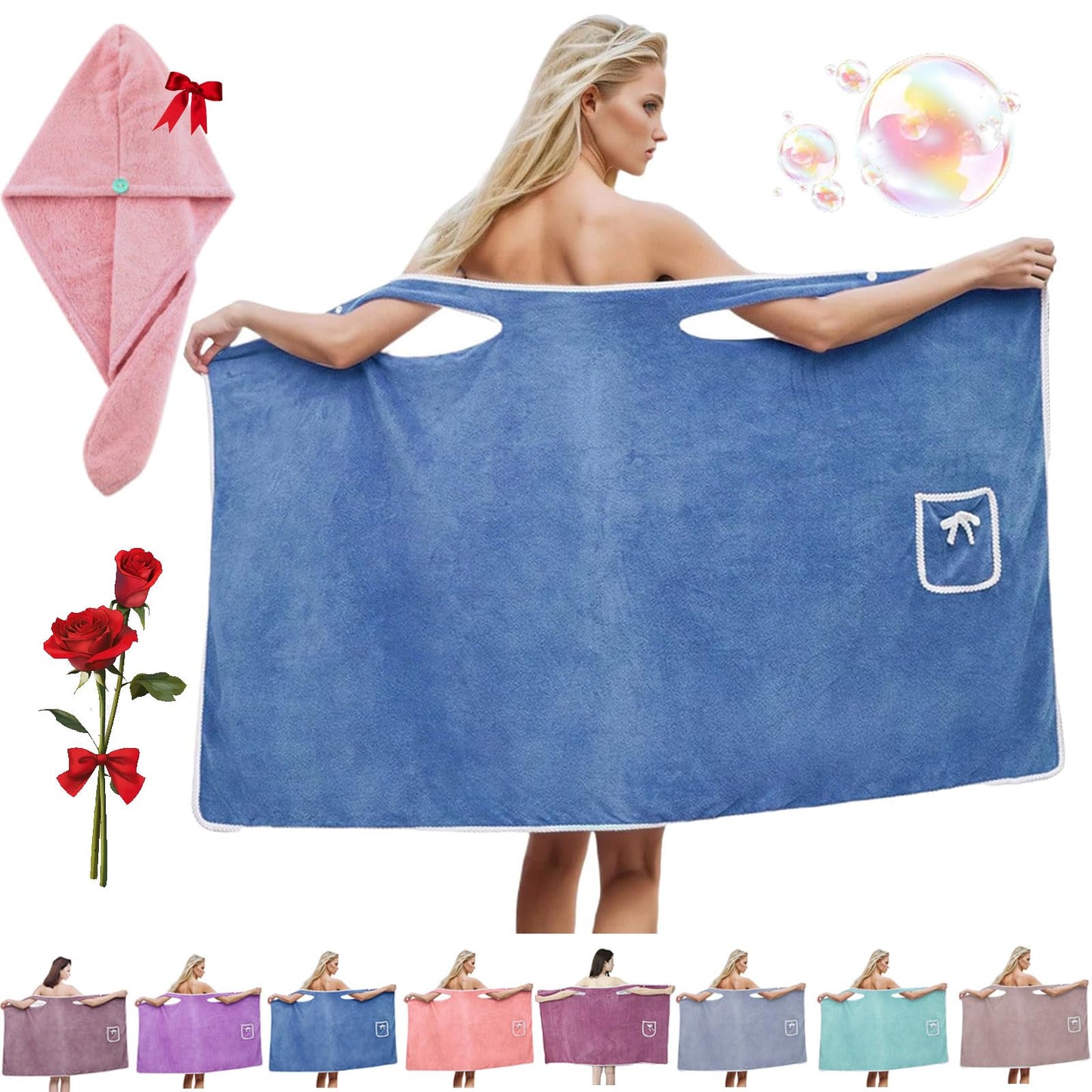Plus Size Women's Wearable Shower Skirt, Plus Size Coral Fleece Absorbent Bath Skirt Bath Wraps, Water Absorption, 2-Button Design Adjustable Closure, Soft Friendly (Purple,Large)