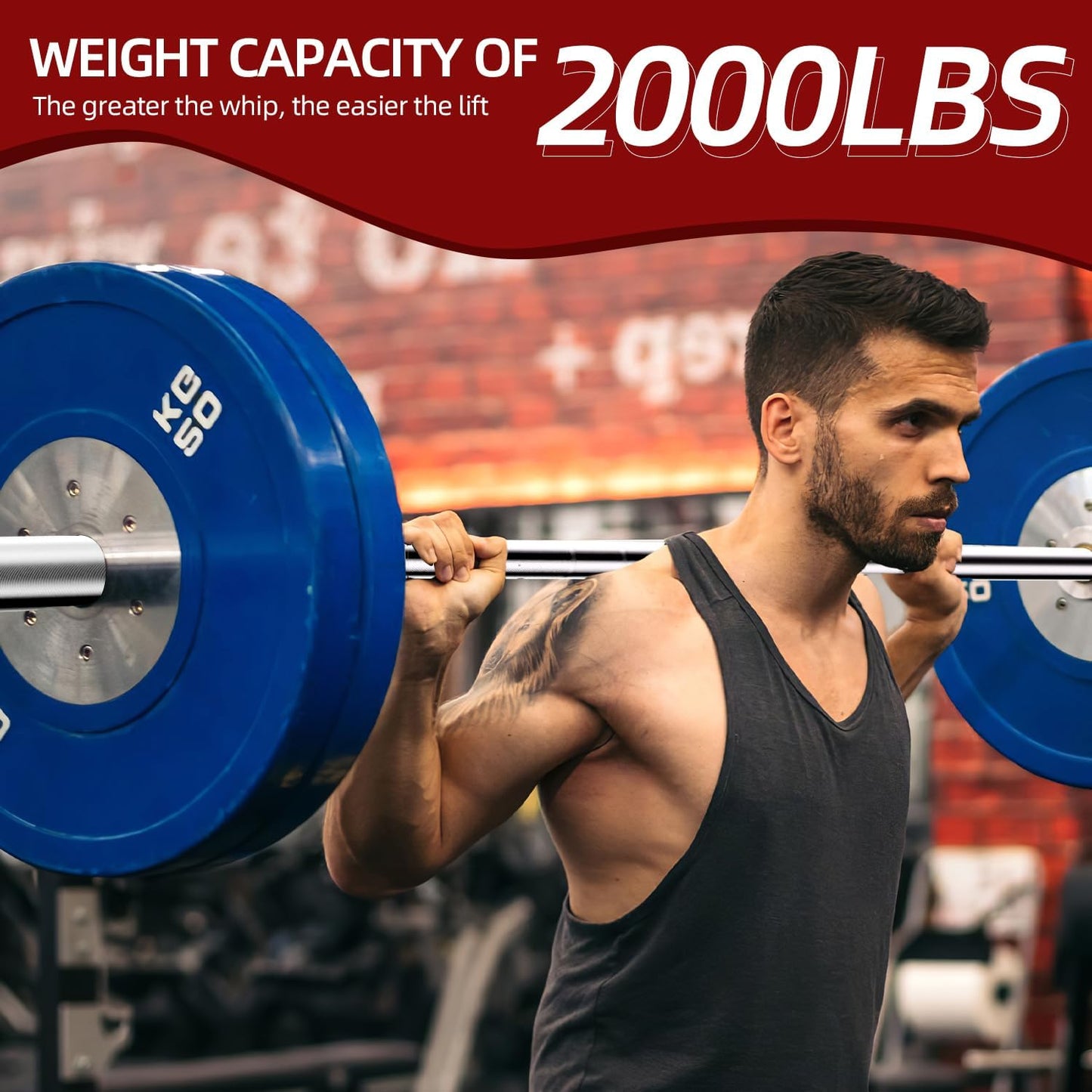 7ft Olympic Barbell, 45 lb Barbell for Powerlifting and Weightlifting, 2000 lbs Weight Capacity 215K PSI Weight Bar Fit 2" Weights for Squat, Bench Press, Deadlift