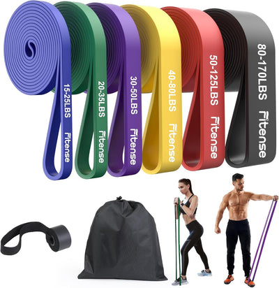 Resistance Bands Set - Pull Up Bands for Men Women, Exercise Bands Resistance with Door Anchor, Training Poster & Pouch for Body Stretching, Pull Up Assist