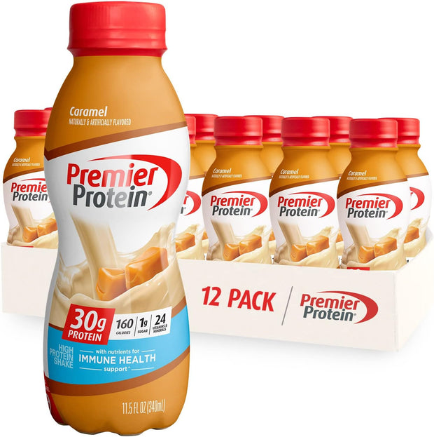 Premier Protein Liquid Protein Shake, Caramel, 30g Protein, 1g Sugar, 24 Vitamins & Minerals, Nutrients to Support Immune Health 11.5 fl oz Bottle (12 Pack)