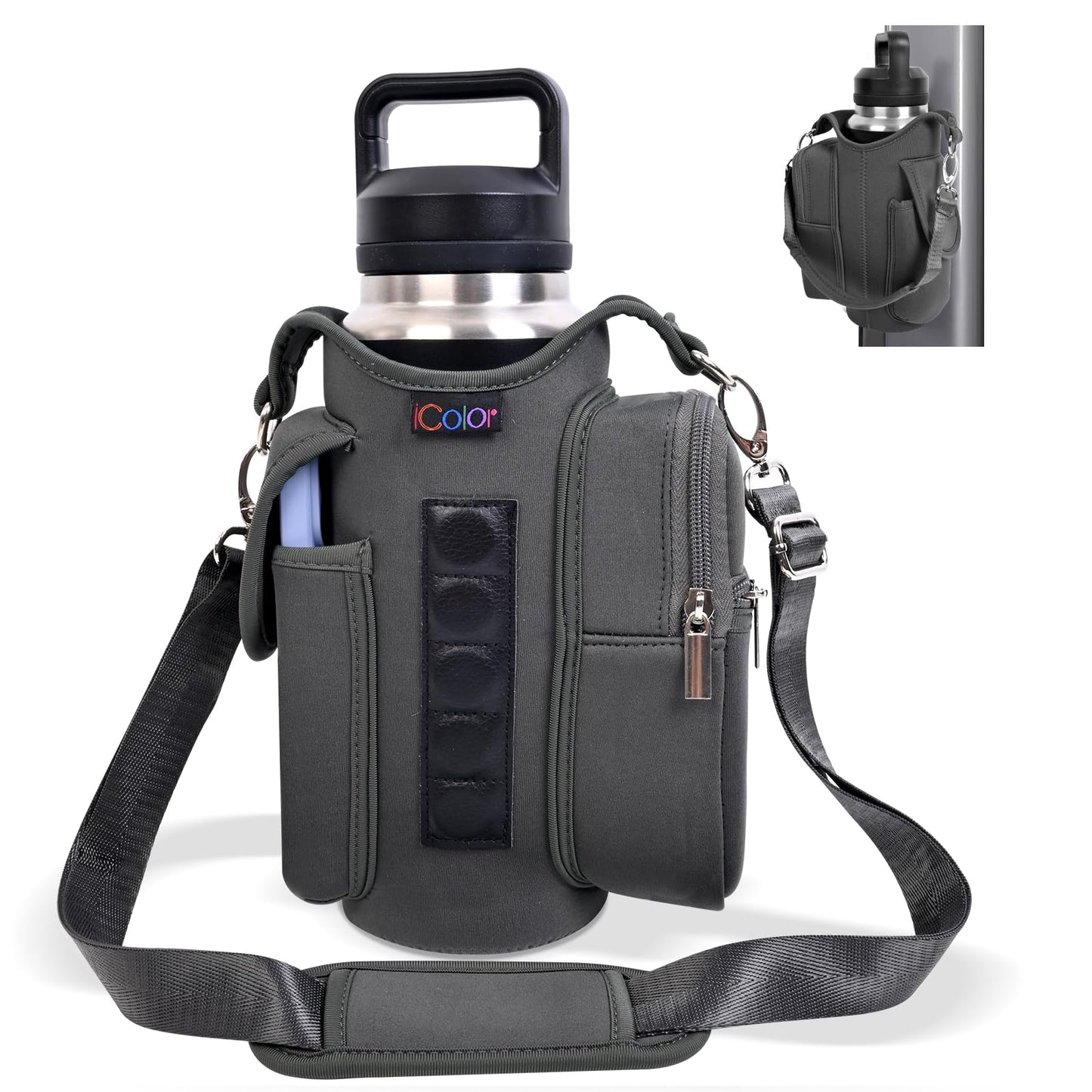 icolor Magnetic Gym Bag Water Bottle Carrier Holder with Phone Pockets & Shoulder Strap,5 Built-in Magnets Gym Bottle Pouch Sleeve,Magnetic Bag Gym Accessories Organizer for Men Women
