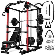 R1-V4 Power Cage Rack, 2000LB Squat Rack with Cable Crossover System, Multi-Function Weight Cage, Home Gym Workout Machine with More Training Attachments