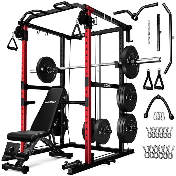 R1-V4 Power Cage Rack, 2000LB Squat Rack with Cable Crossover System, Multi-Function Weight Cage, Home Gym Workout Machine with More Training Attachments