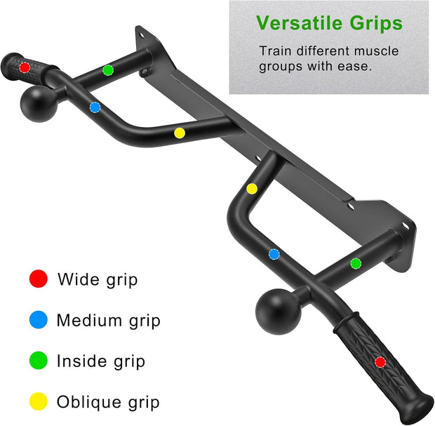 SELEWARE Heavy Duty Wall Mounted Doorway Pull Up Bar Multifunctional Joist Mount Chin Up Bar with Resistance Band Hooks & Ball Finger Training, Fully Welded Steel Construction Support to 600LBS