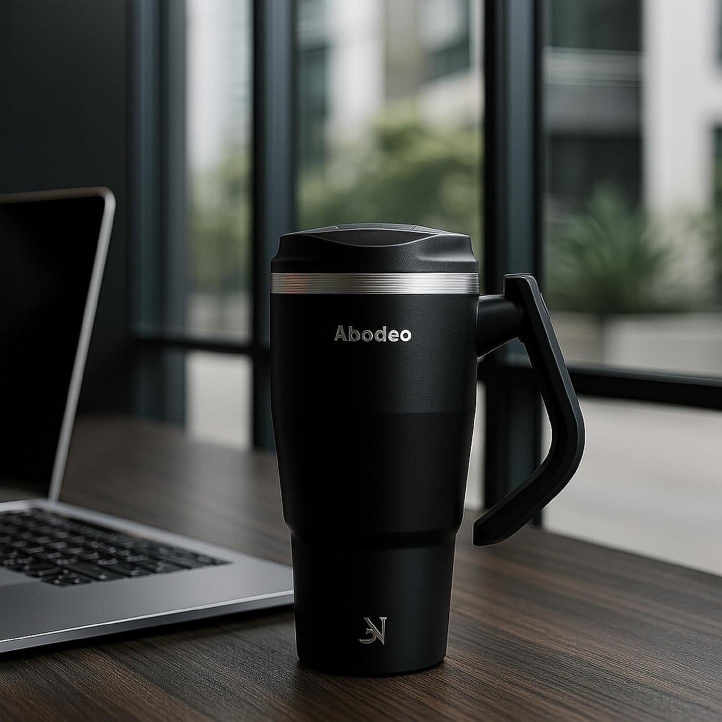 Insulated 40 oz Tumbler with Rotatable Handle, Straw & Leak Proof Lid - Stainless Steel Coffee Mug, Reusable Water Bottle Flask | Travel Coffee Tumblers - Fits Most Car Cup Holders (Black)