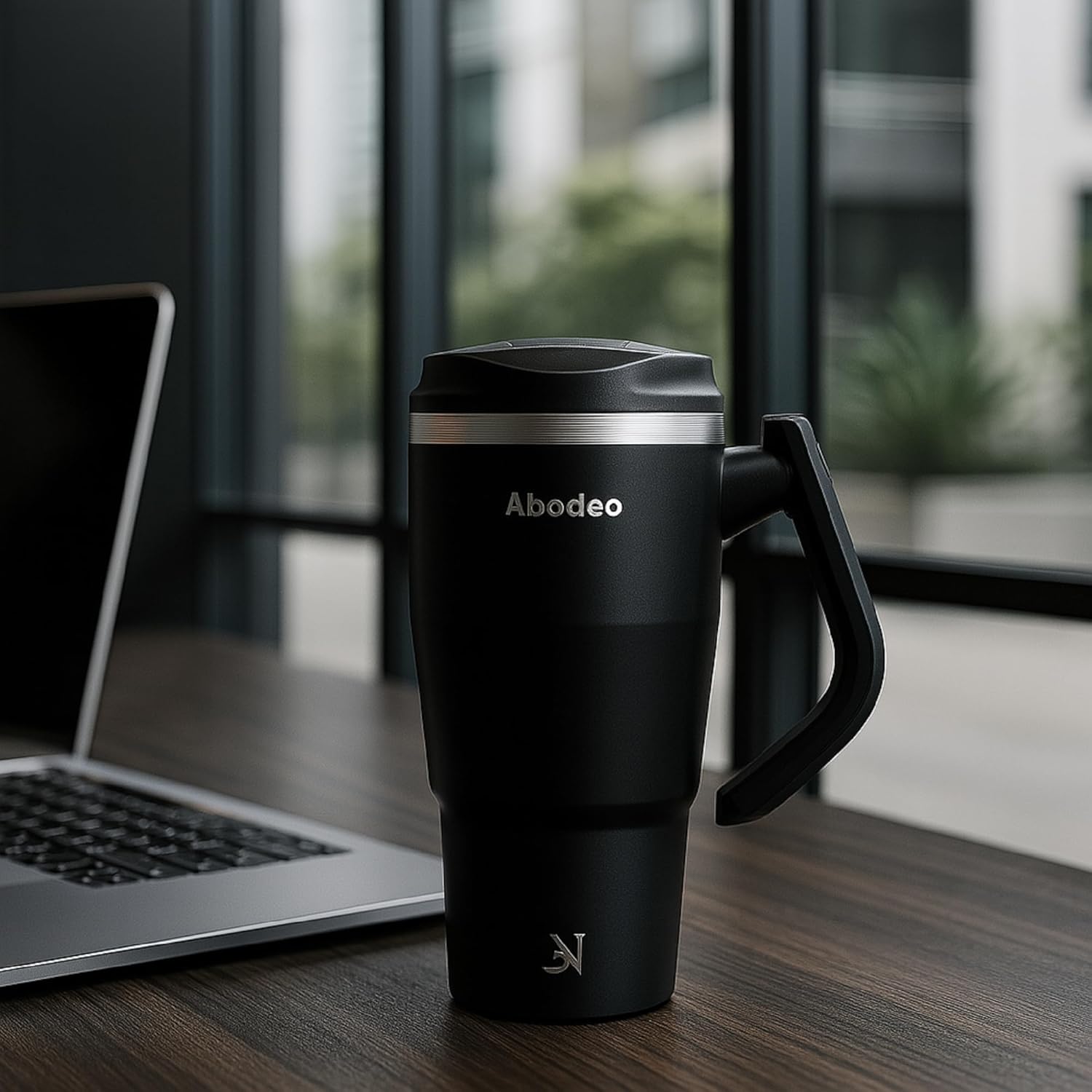 Insulated 40 oz Tumbler with Rotatable Handle, Straw & Leak Proof Lid - Stainless Steel Coffee Mug, Reusable Water Bottle Flask | Travel Coffee Tumblers - Fits Most Car Cup Holders (Black)