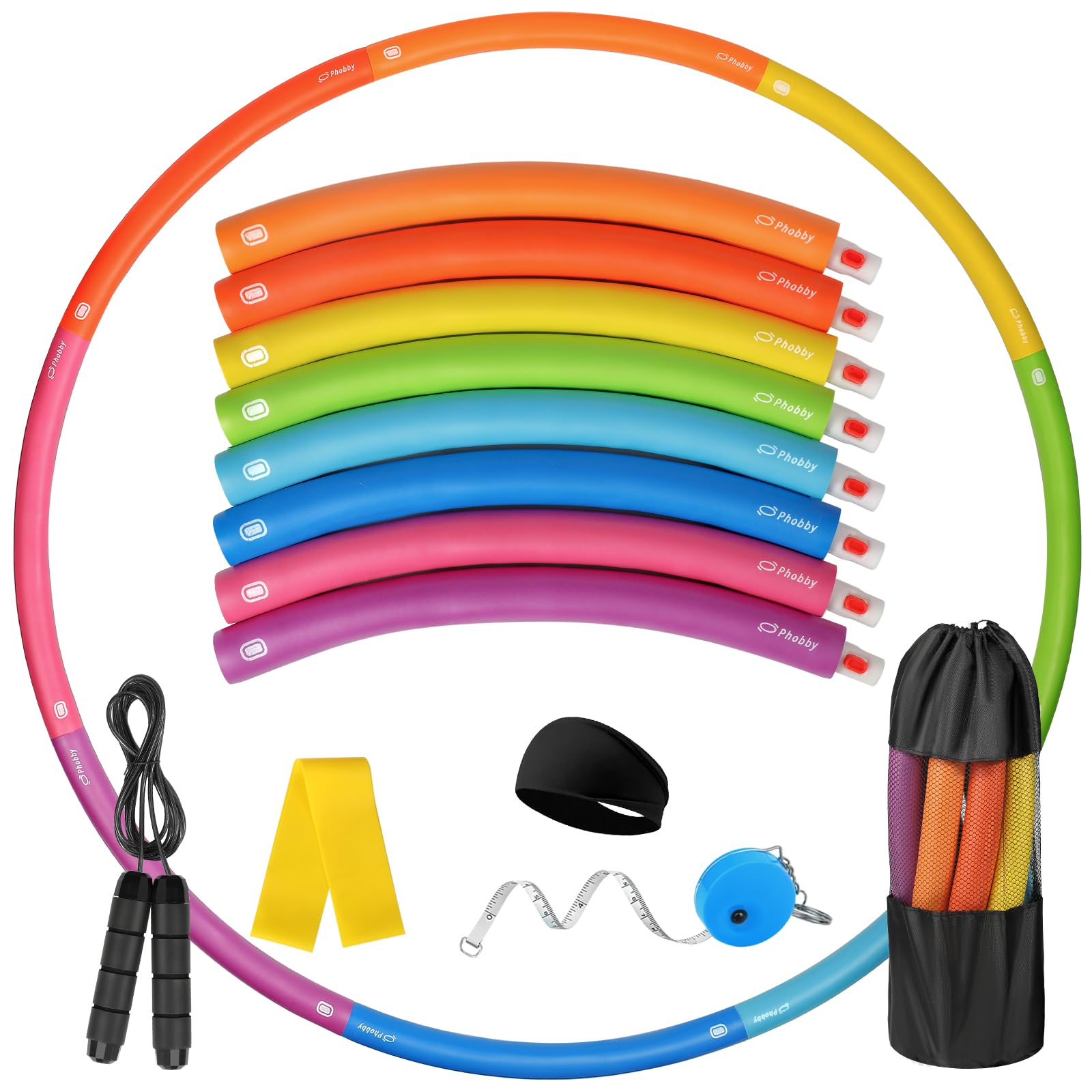Weighted Exercise Hoop for Adults, 2.2lb&2.8lb Adjustable Fitness Hoop, 8 Detachable Hoop Sections with Jump Rope & Storage Bag, Home Gym Workout