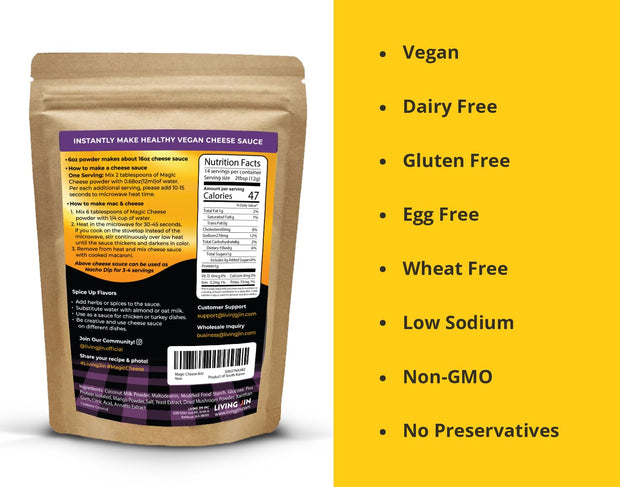 Vegan Magic Cheese Sauce (6oz powder makes 14oz), Cheddar Cheese Powder for Vegan, Plant-Based Cheese, Salty Crackers Dairy Free, Low Sodium