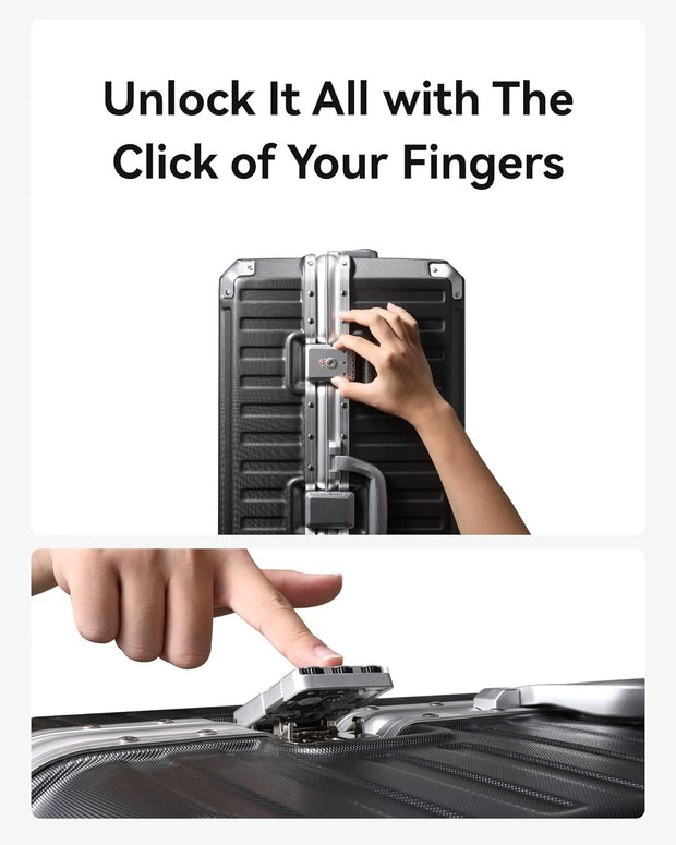 LUGGEX Checked Suitcase with Spinner Wheels, 28 Inch Aluminum Frame Zipperless Polycarbonate Hard Shell Suitcase, Charcoal Metallic