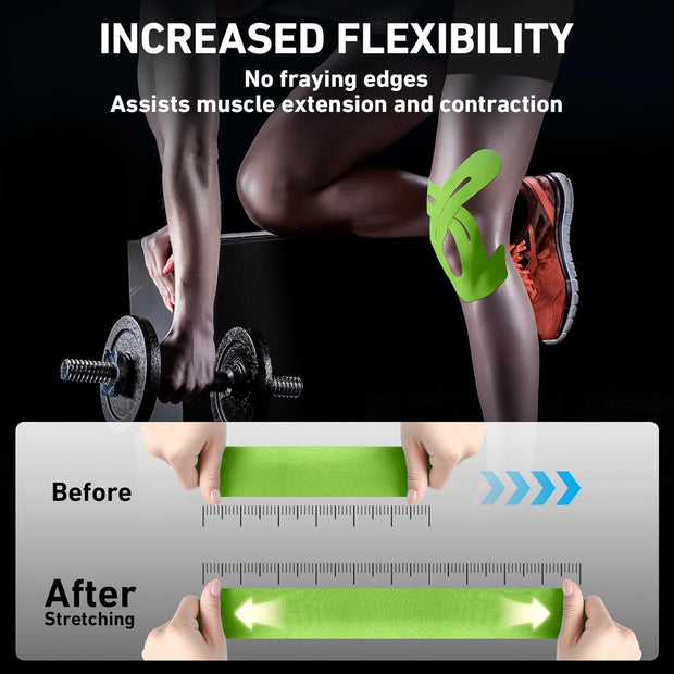 PreCut Kinesiology Tape for Knees, 12 PCS Waterproof KTQUICK Knee Tape for Knee Pain Relief Pre Cut, Original Cotton Athletic Knee Tape, Waterproof & Hypoallergenic Latex-Free for Sports (Black)