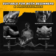 Olympic EZ Curl Barbell Bar, 47" Curl Bar for Weight Lifting, Home Gym Weight Bar- Strength Training,Squat,Hip Thrusts,Biceps, Chrome Curling for 2 Inch Plates -2 Spring Collars (Silver)