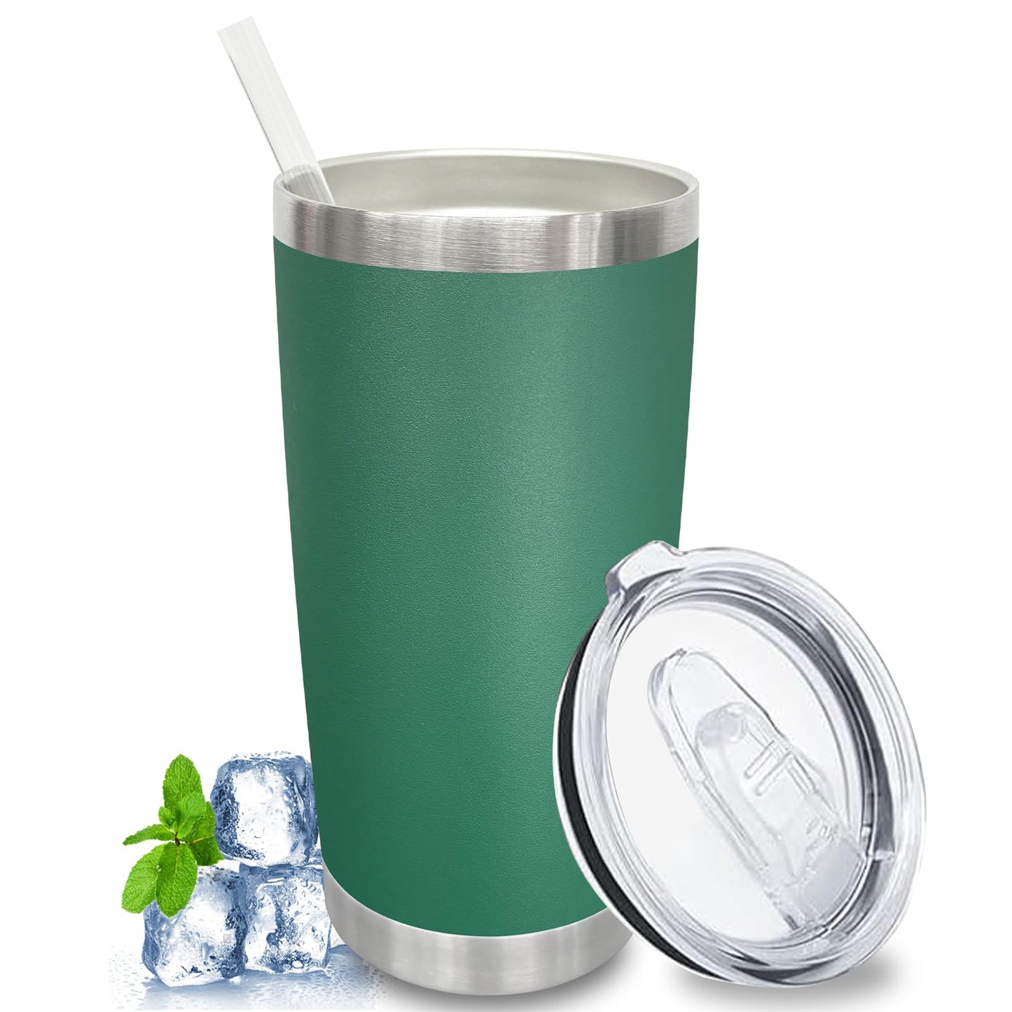 20 oz Tumblers Bulk, Stainless Steel Tumbler with Lid and Straw, Vacuum Double Wall Insulated Travel Coffee Mug with Sliding Lid, Powder Coated Cup for Hot and Cold Drinks (Stainless,6 pack)