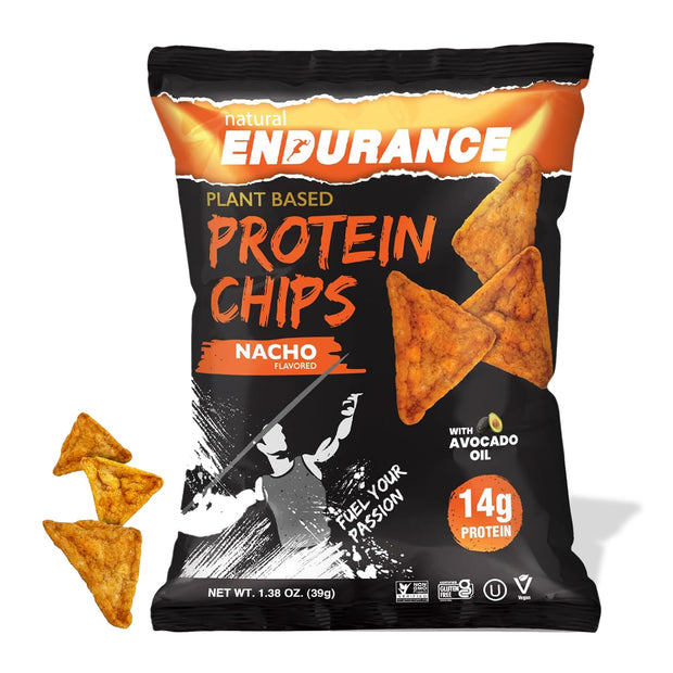 Natural Endurance Protein Chips - Low Carb Chips, High Protein Snack, Vegan Protein with Avocado Oil, 14g Protein Per Bag, Gluten Free, Nacho, BBQ, Chili, Birthday Cake, Original - Variety Pack, 1.38 oz Bags (Pack of 12)