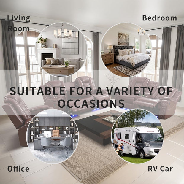 Living Room Set Brown Breathing Leather Sofa Living Room Furniture Set Power Recliner Manual Sofa,Loveseat and Chair with Cup Holders/Storage Console/LED Light for Living Room