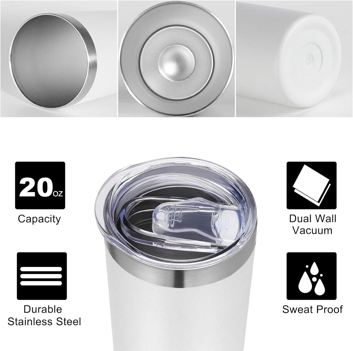 VEGOND Stainless Steel Tumblers Bulk 12 Pack, 20 oz Vacuum Insulated Skinny Tumblers with Lids and Straws, Double Wall Coffee Mug, Travel Water Cup, White