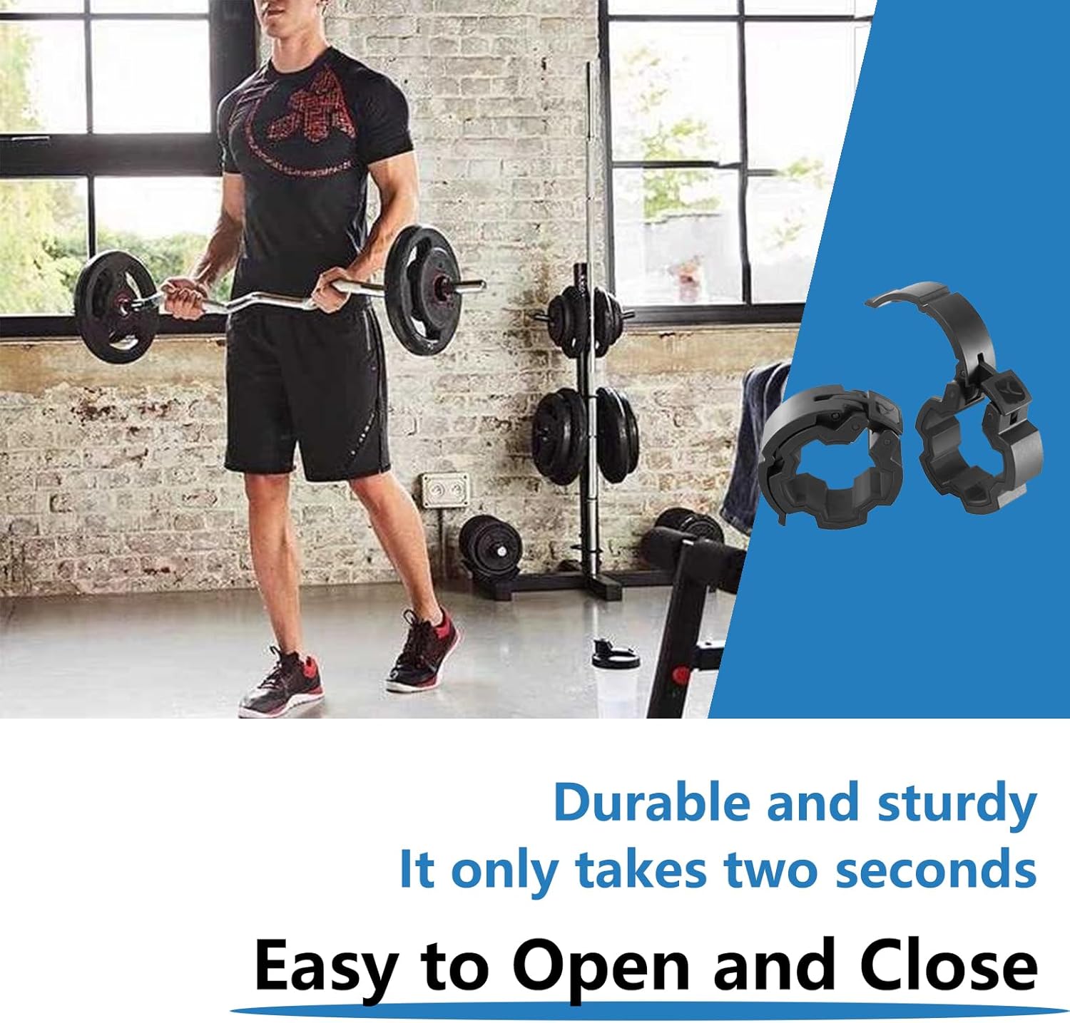 Barbell Clamps 1 inch, Barbell Clips, Quick-Release Safety Weight Clips for Bars, Pair of Locking Clips for Workout Weightlifting Fitness Training (Black, 1 Inches)