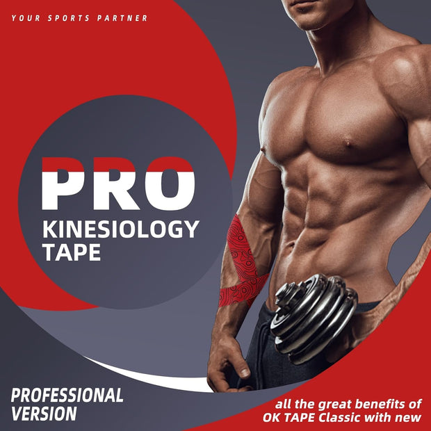 OK TAPE PRO Kinesiology Tape Uncut Roll, Elastic Physical Therapy Athletic Tape for Pain Relief, Muscle Support, Kinetic Tape, Water Resistant, 2in X 16.4ft -Black Gray 2 Rolls