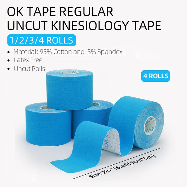 OK TAPE Kinesiology Tape, Regular Original Cotton Elastic Athletic Tape for Support and Recovery, Sports Tape, 2in×16.4ft Uncut Roll - Pink