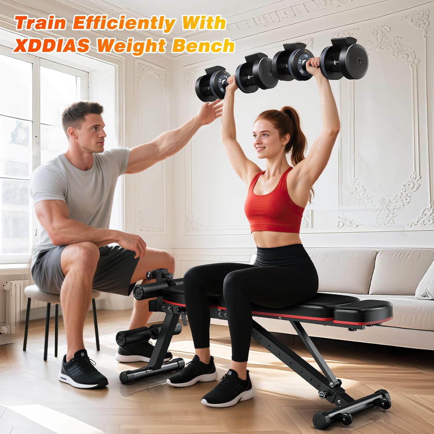 XDDIAS Adjustable Dumbbell Set of 2-25LB/55LB Set-1Sec Adjustable Dumbbell Weights-5 in 1 Free Weights Dumbbells Set with Effortless Tray/No-Slip Handle-Compact Size for Women/Men at Home Gym