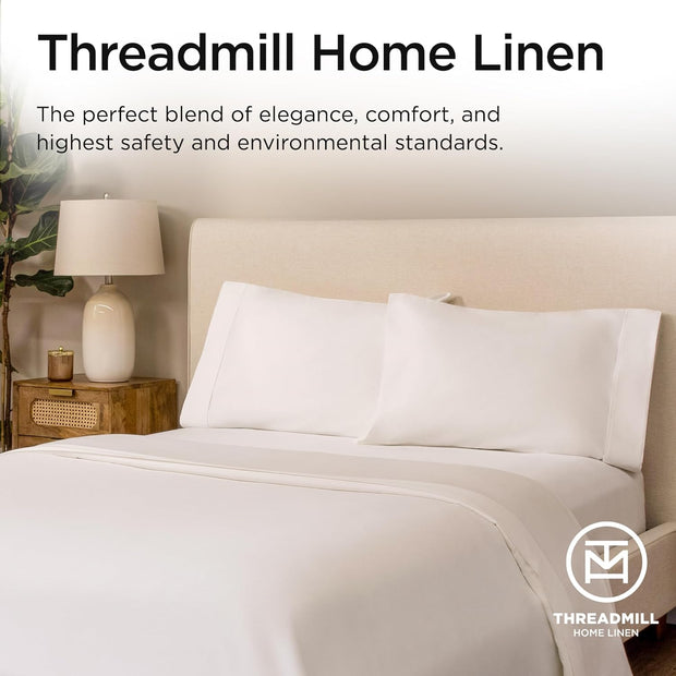 Threadmill American Supima King Size Sheets Set | 656 Thread Count 4 Piece Luxury Bed Sheets for King Size Mattress | 5 Star Hotel Quality Sheets with Elasticized Extra Deep Pocket | White Sheets
